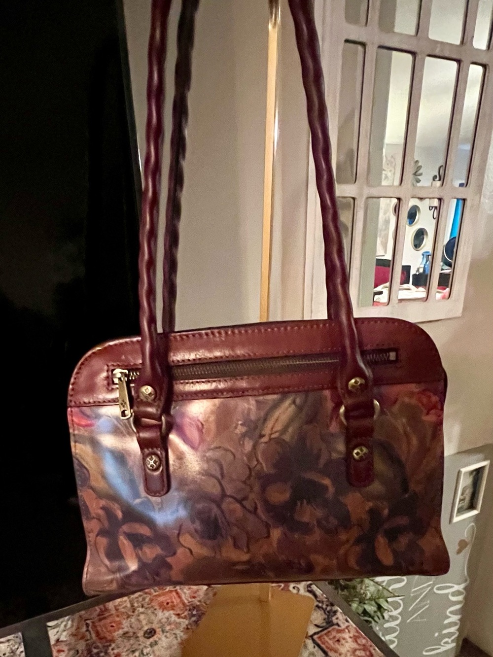 Patricia Nash Floral-Print Shoulder Bag with Burgundy Accents,
